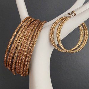Textured gold bangles and hoop earrings bundle